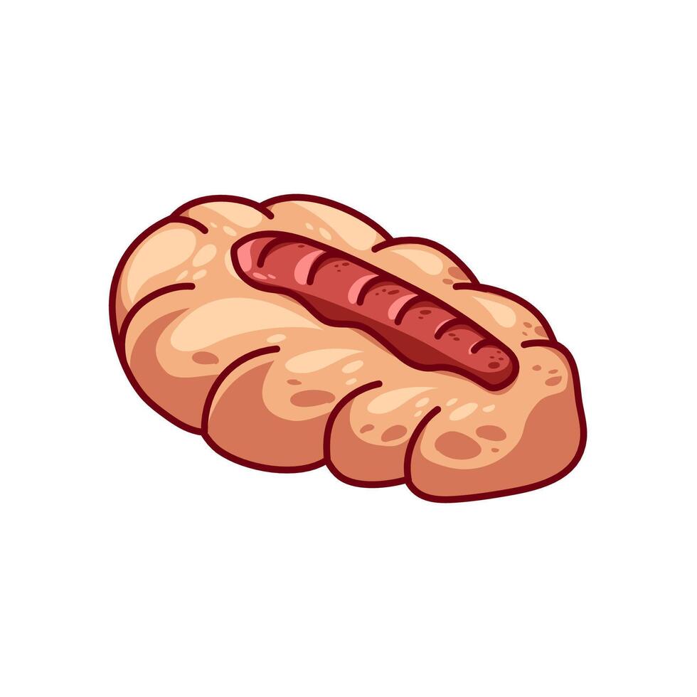 Sausage Bread Cartoon in Hand Drawn Illustration vector