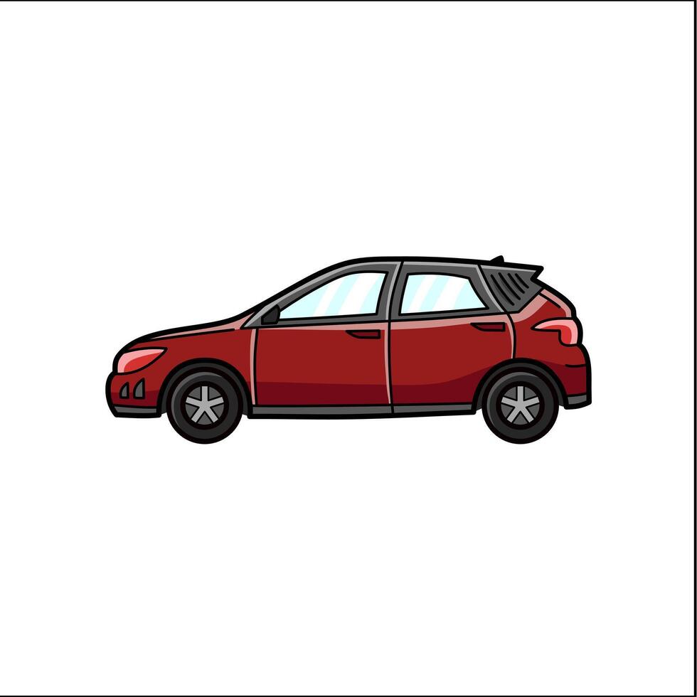 Red Car Hatchback Cartoon in Hand Drawn Illustration vector