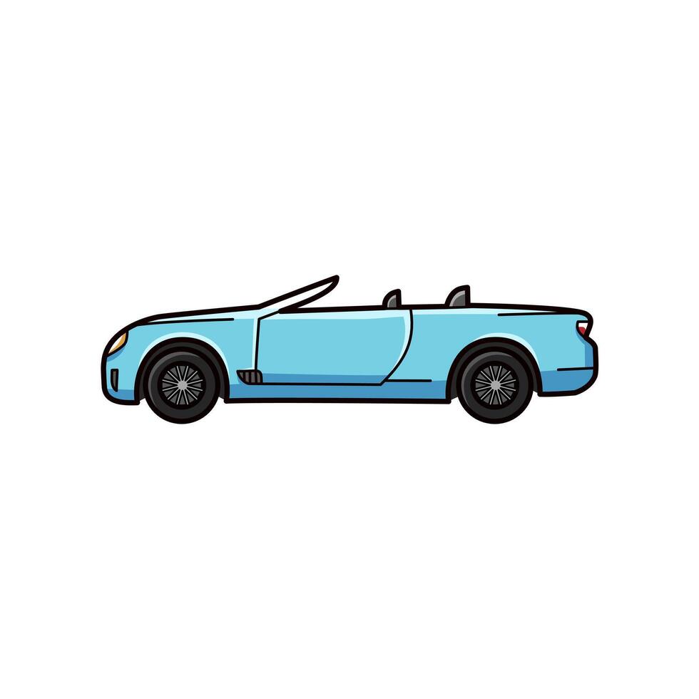 Blue Car Cobriolet Cartoon in Hand Drawn Illustration vector