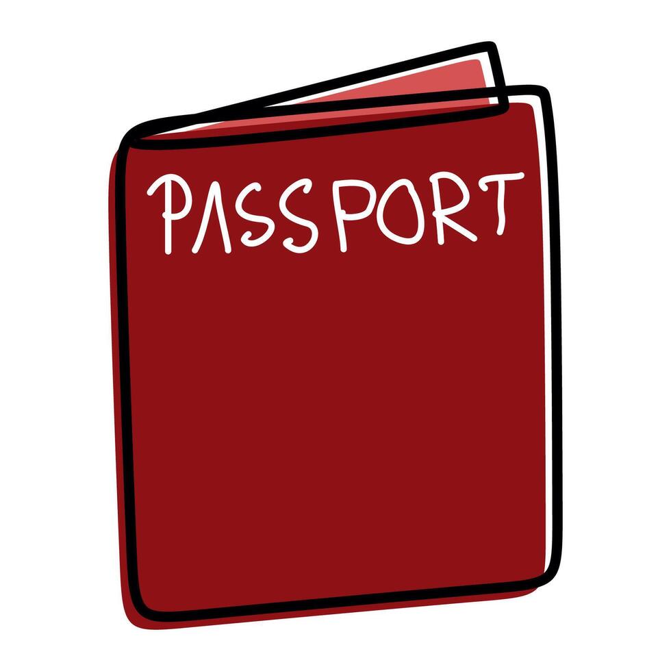 Passport, a hand drawn doodle illustration. Cartoon linear object with color Shapes. Immigration, Travelling concept Graphic art isolated on white background. vector