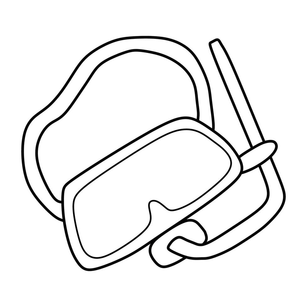 Mask and Snorkel for Swimming in Doodle style. Sketch of Goggles for Swim in Pool. Summer Holiday Equipment. Hand drawn illustration Isolated on white background. Linear Icon vector