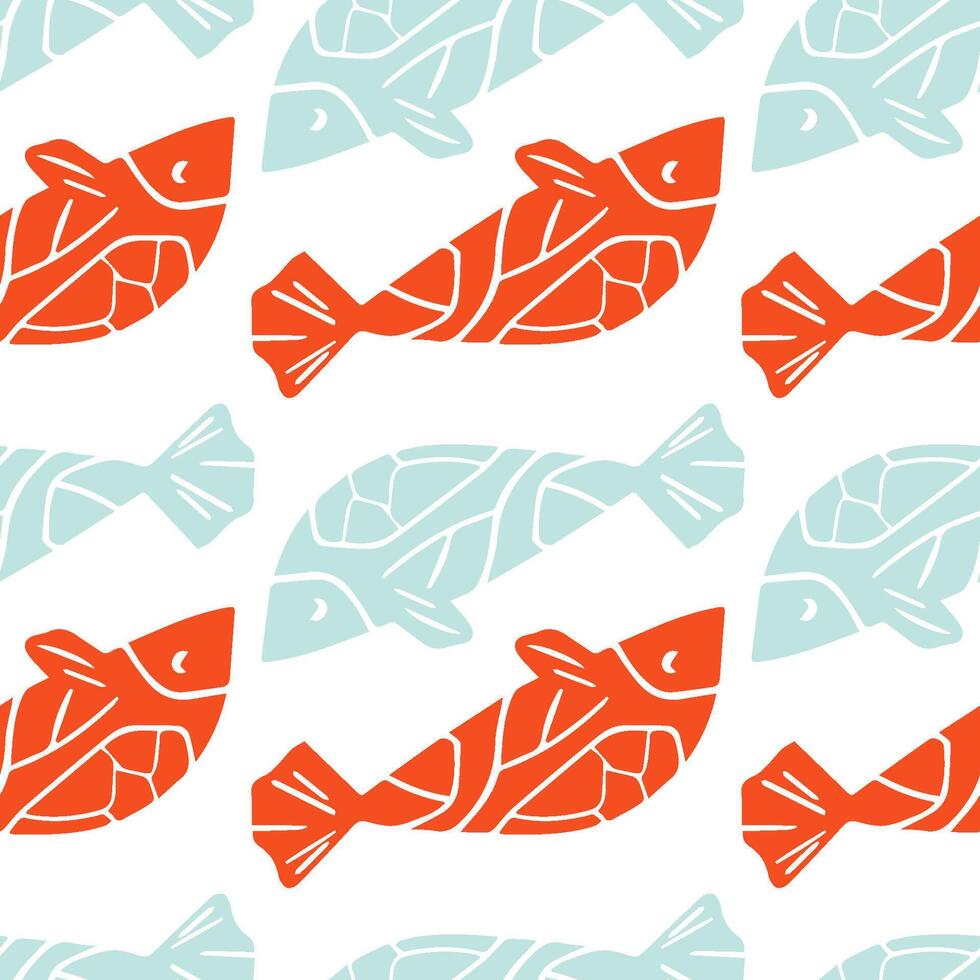 Seamless pattern fishes. Sea pattern with stamp fish. vector