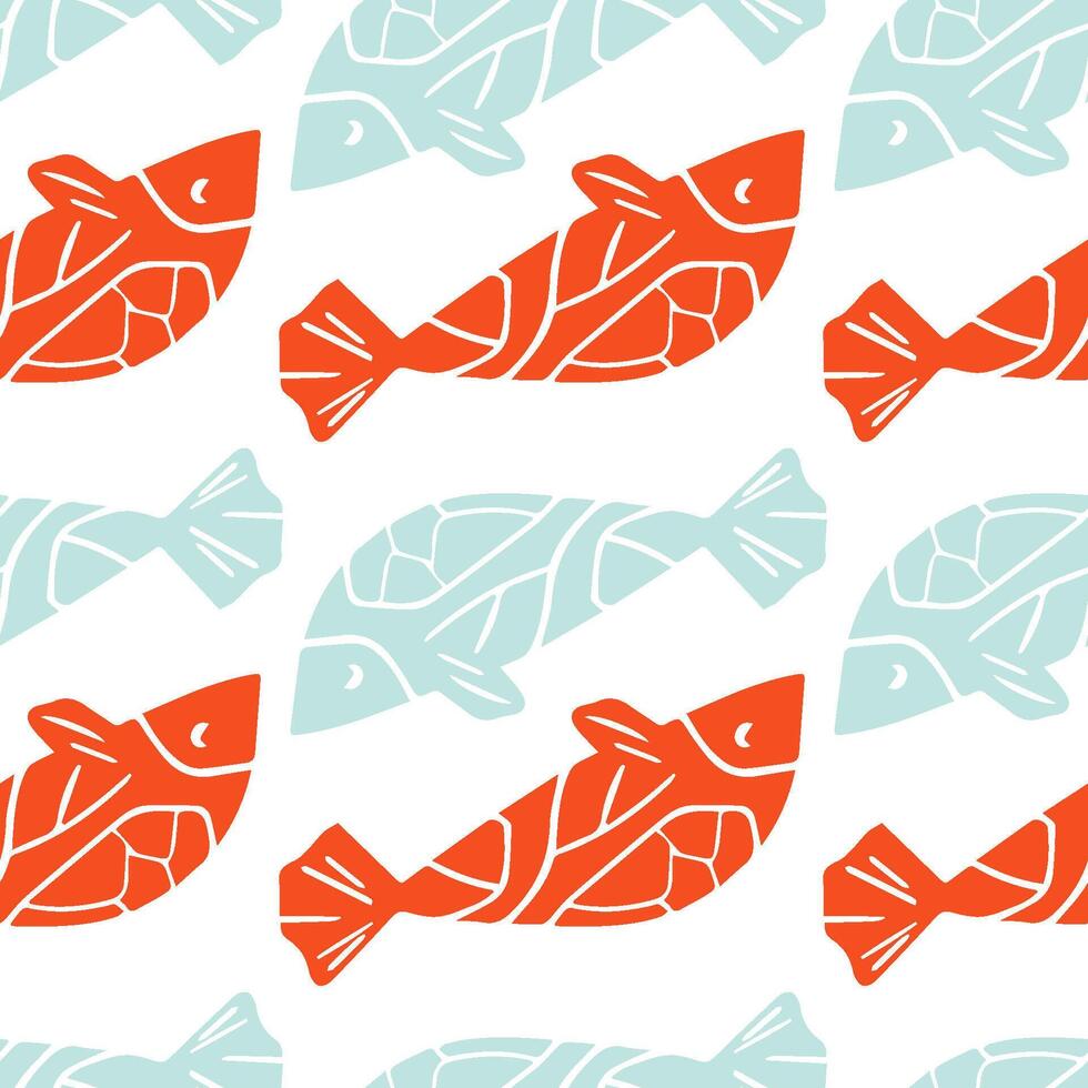 Seamless pattern fishes. Sea pattern with stamp fish. vector