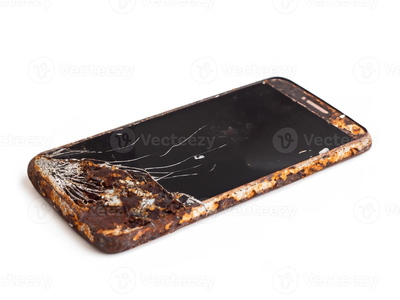 broken smartphone screen on white background photo