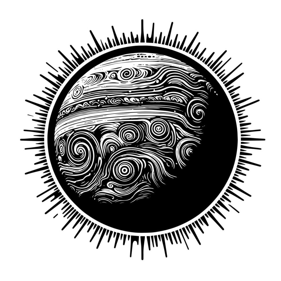 Black and White Illustration of the sun vector