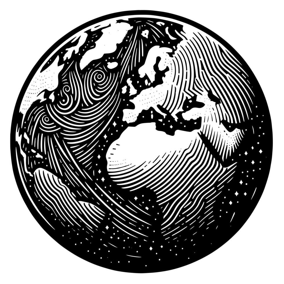 Black and White Illustration of the planet Earth vector