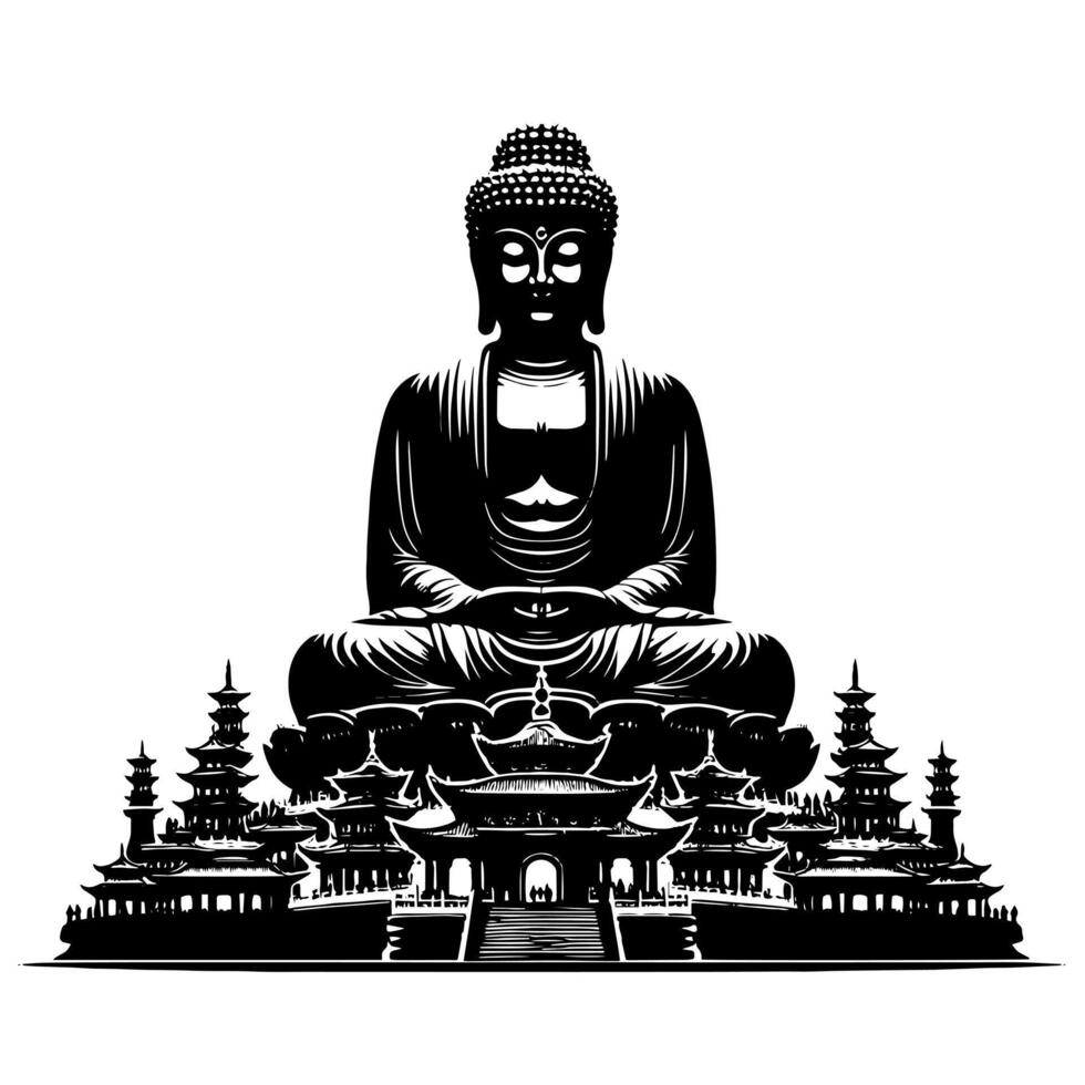 negro y blanco ilustración de un Buda estatua símbolo vector