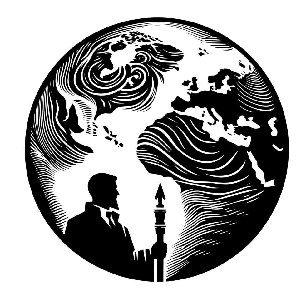 Black and White Illustration of the planet Earth vector