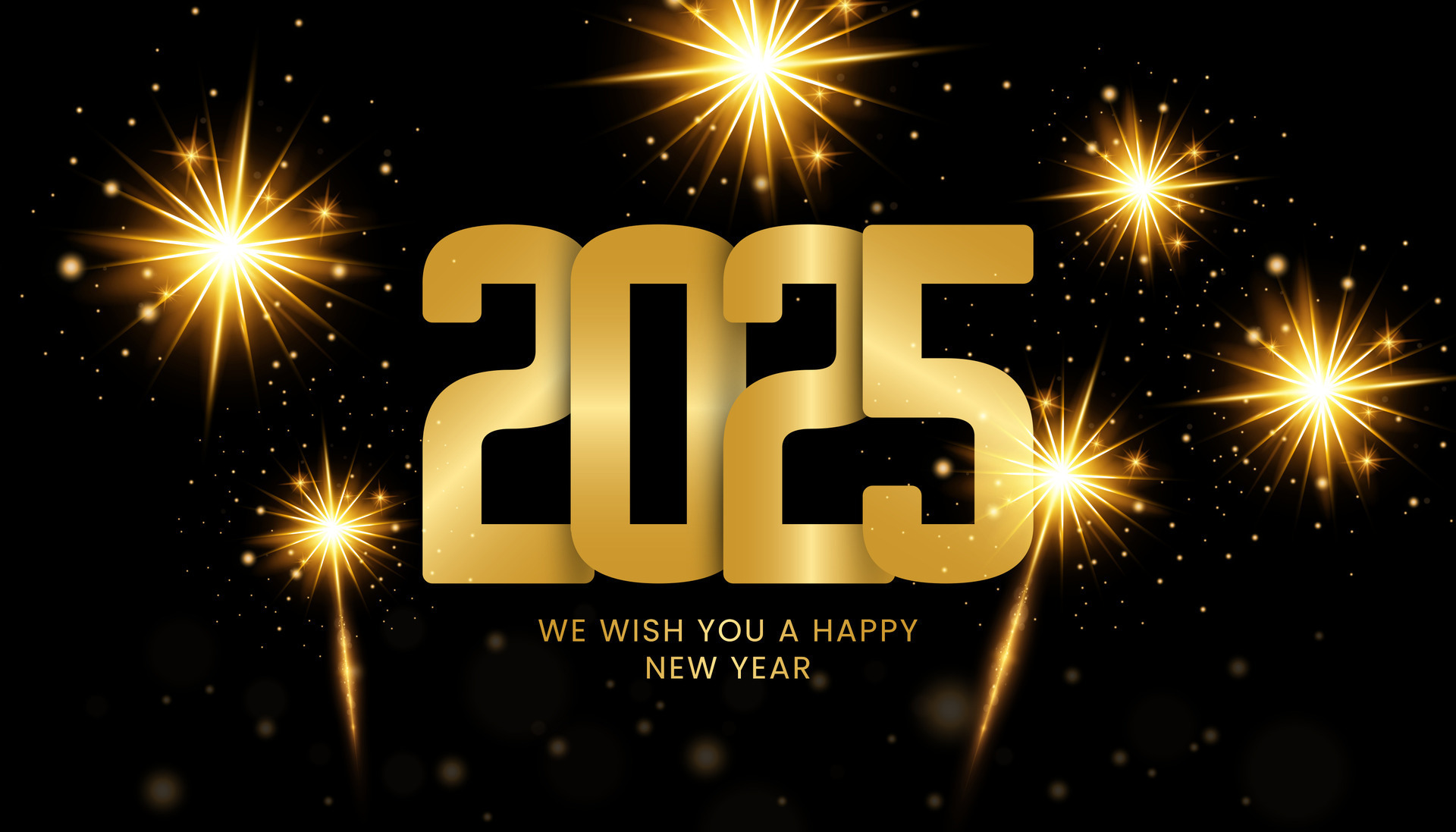 2025 Happy New Year gold background. Gold firework shining in light