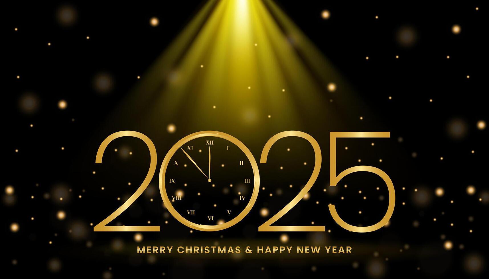 Merry Christmas and Happy New Year 2025 clock countdown background vector