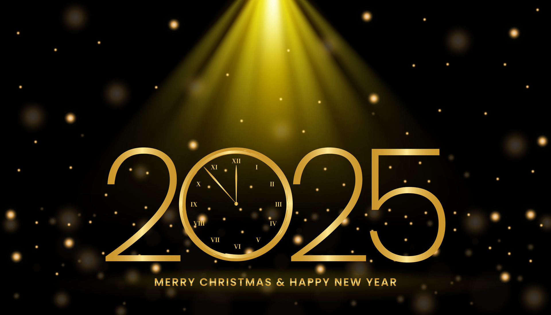 Merry Christmas and Happy New Year 2025 clock countdown background