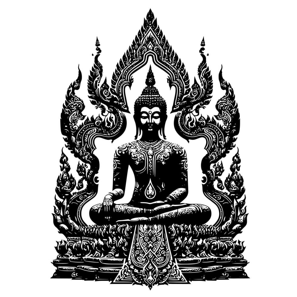 Black and White Illustration of a Buddha Statue Symbol vector