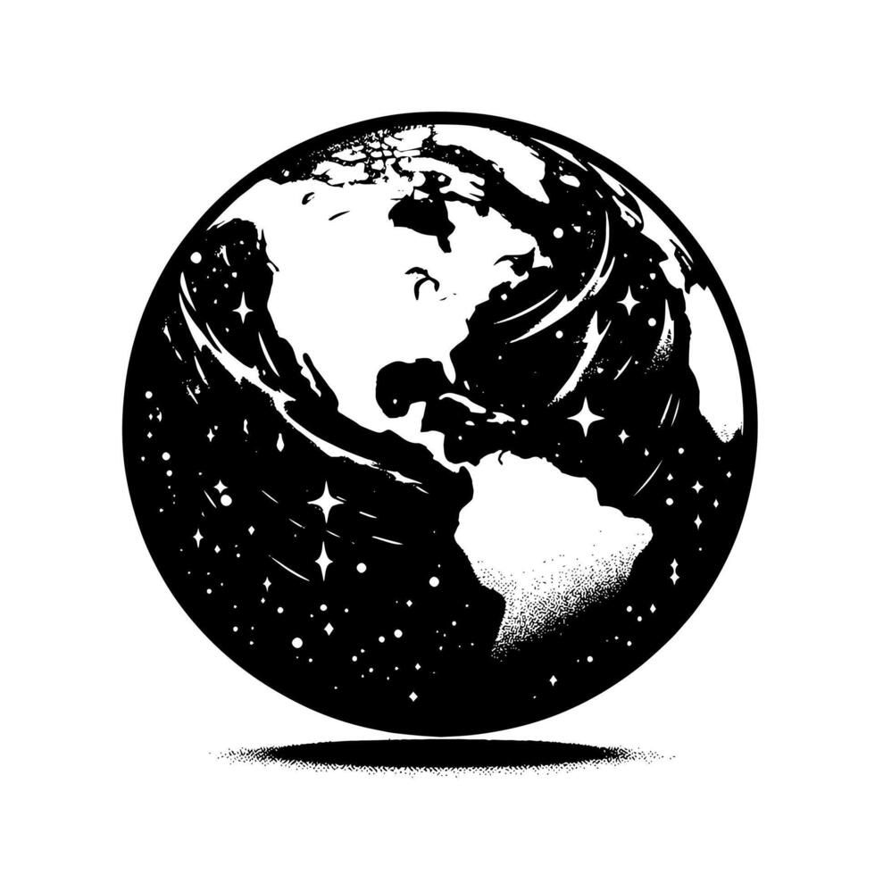 Black and White Illustration of the planet Earth vector