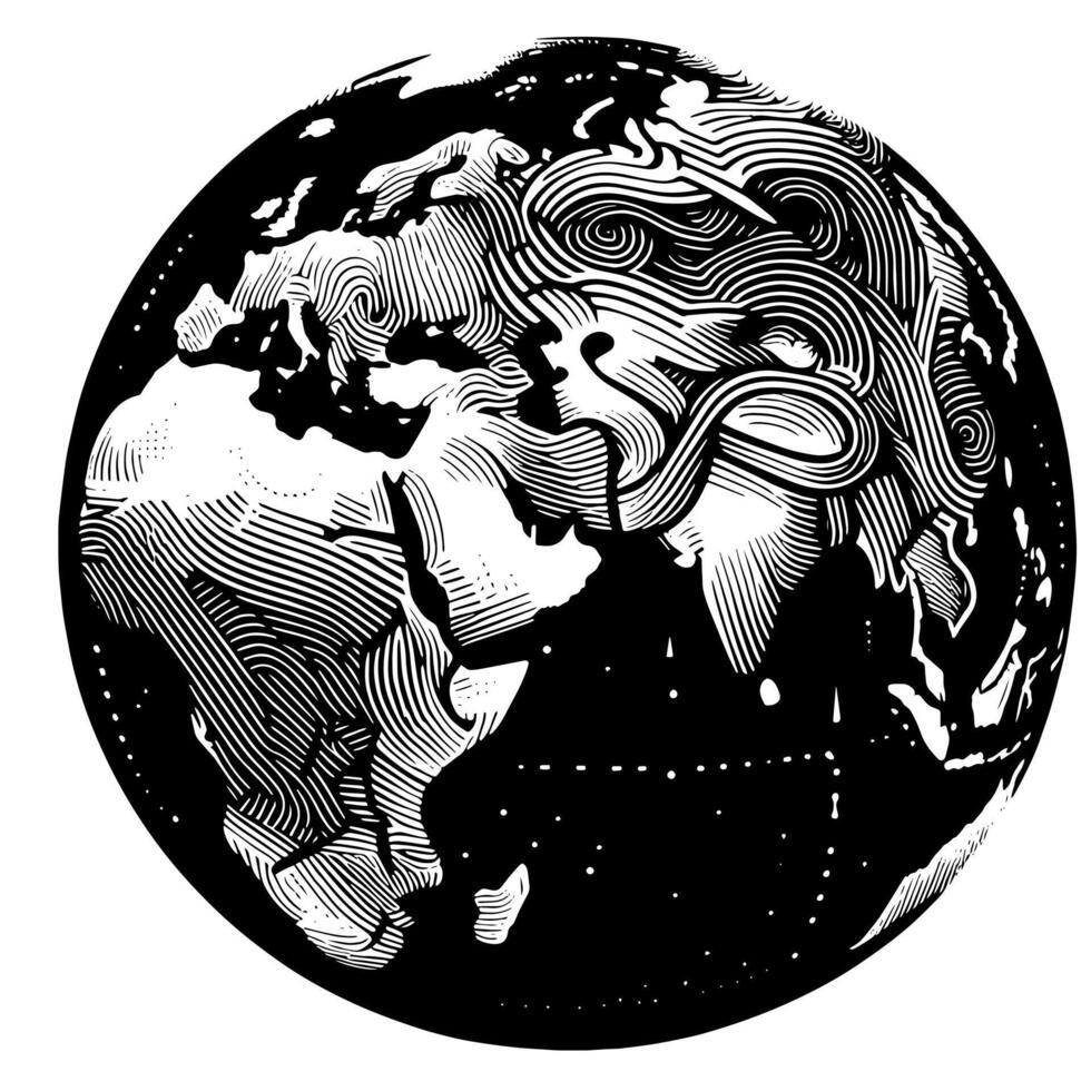 Black and White Illustration of the planet Earth vector