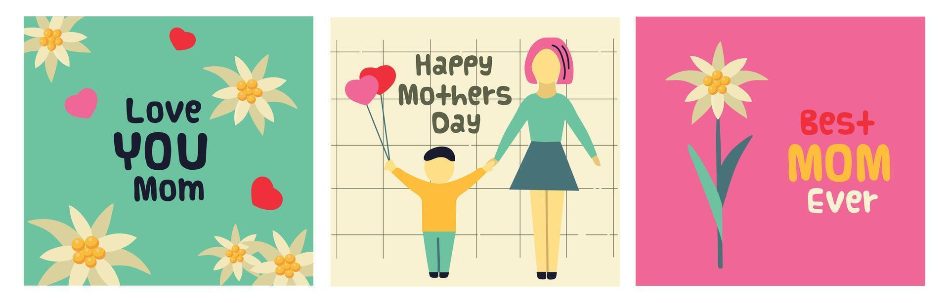 Mother's Day set of greeting cards illustration vector