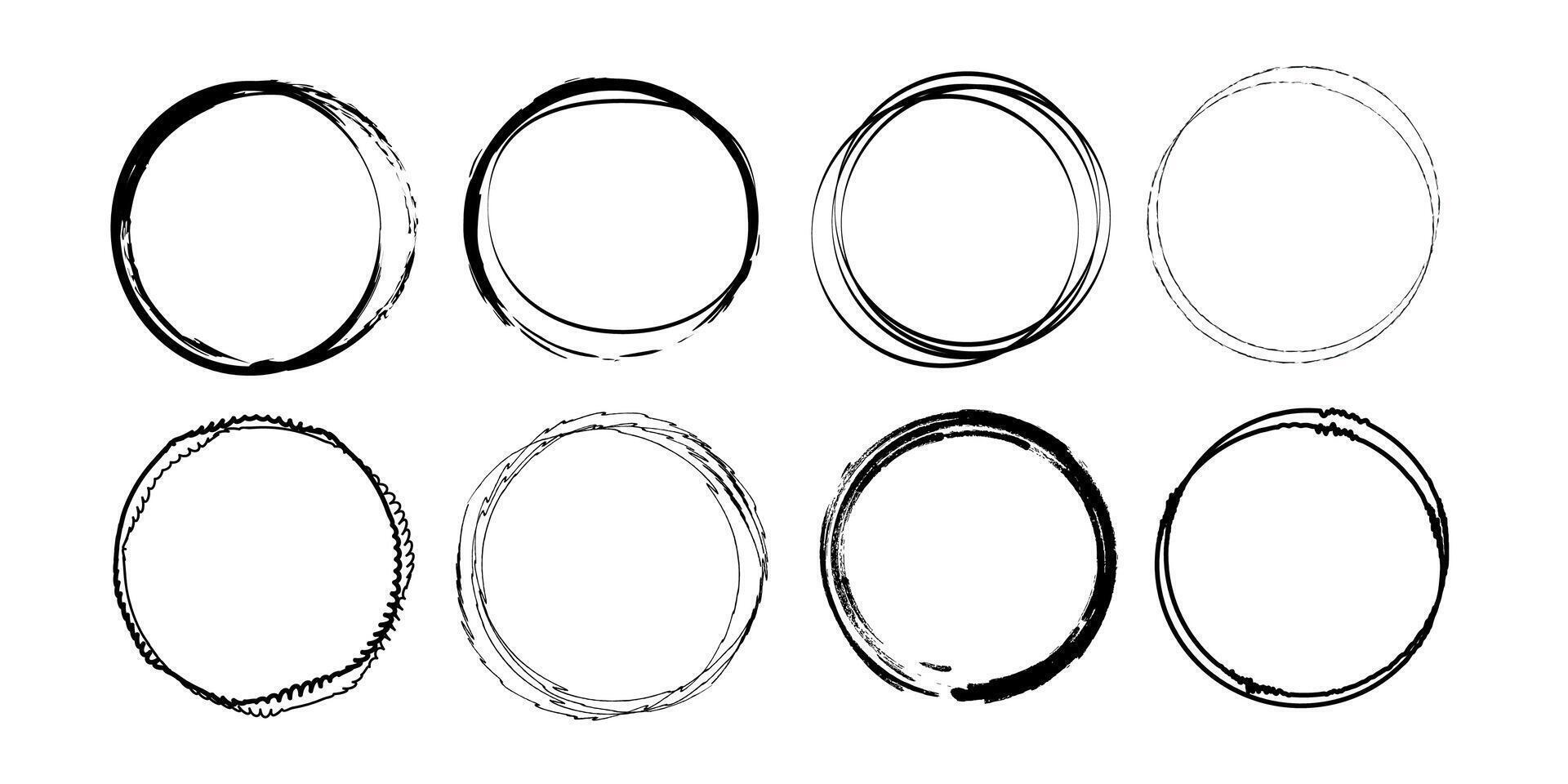 conjunto de cepillar, grunge, mano dibujado circulo redondo marcos vector