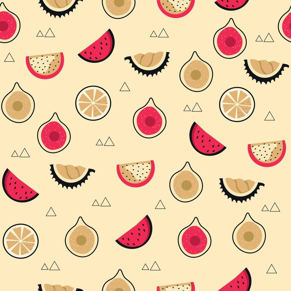 Seamless Tropical fruits slices hand drawn pattern vector