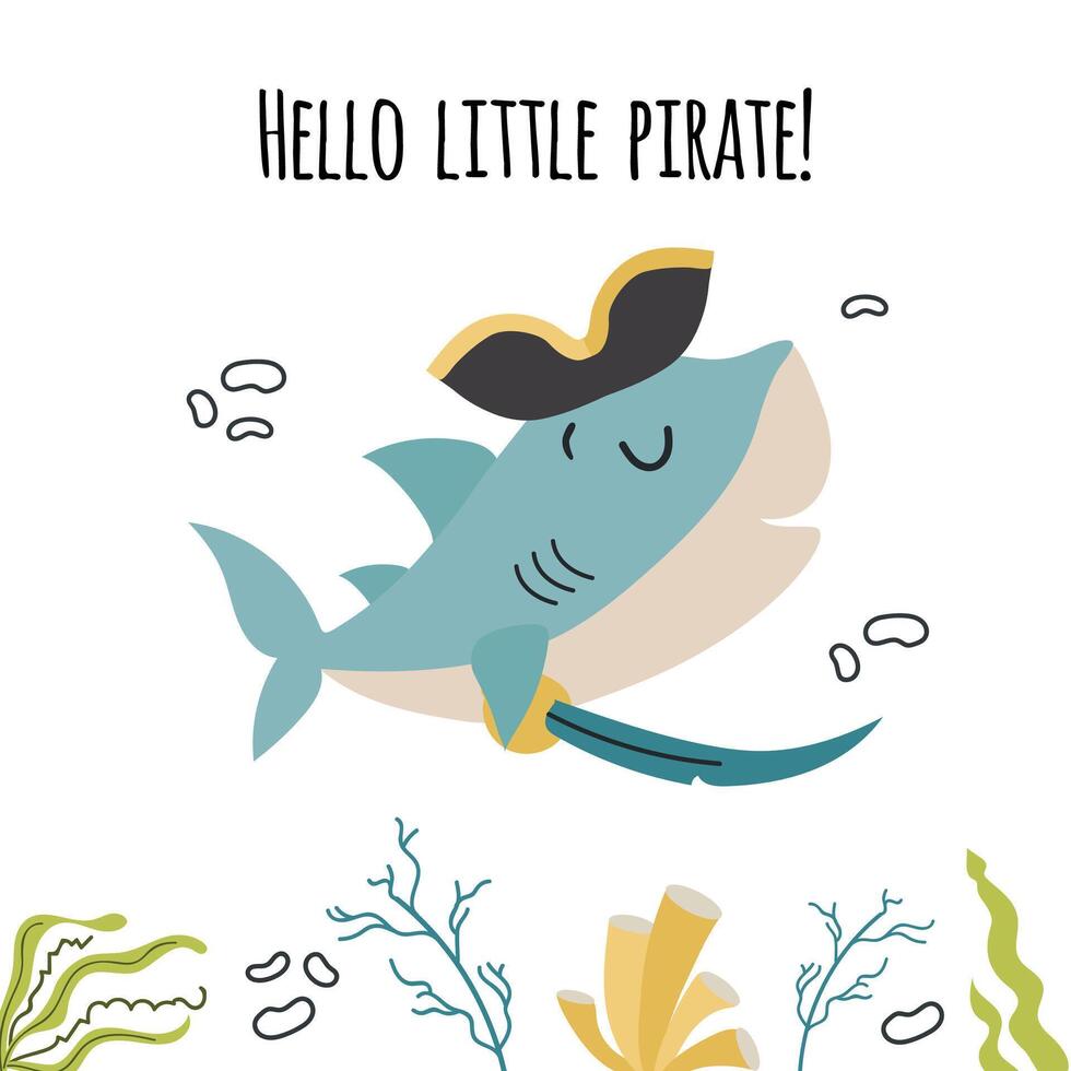 Shark little pitate cartoon illustration vector