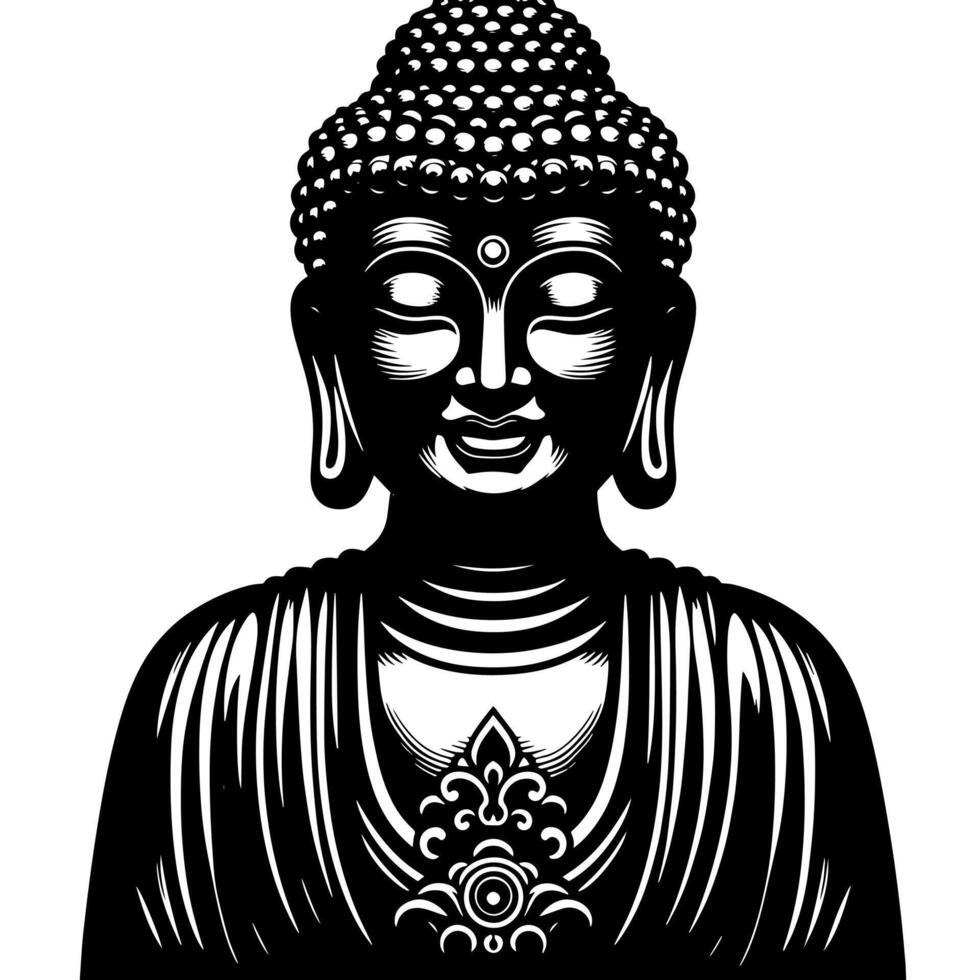 negro y blanco ilustración de un Buda estatua símbolo vector