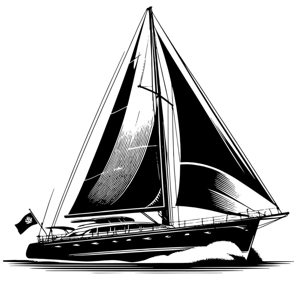 Black and White Illustration of a sailing boat vector