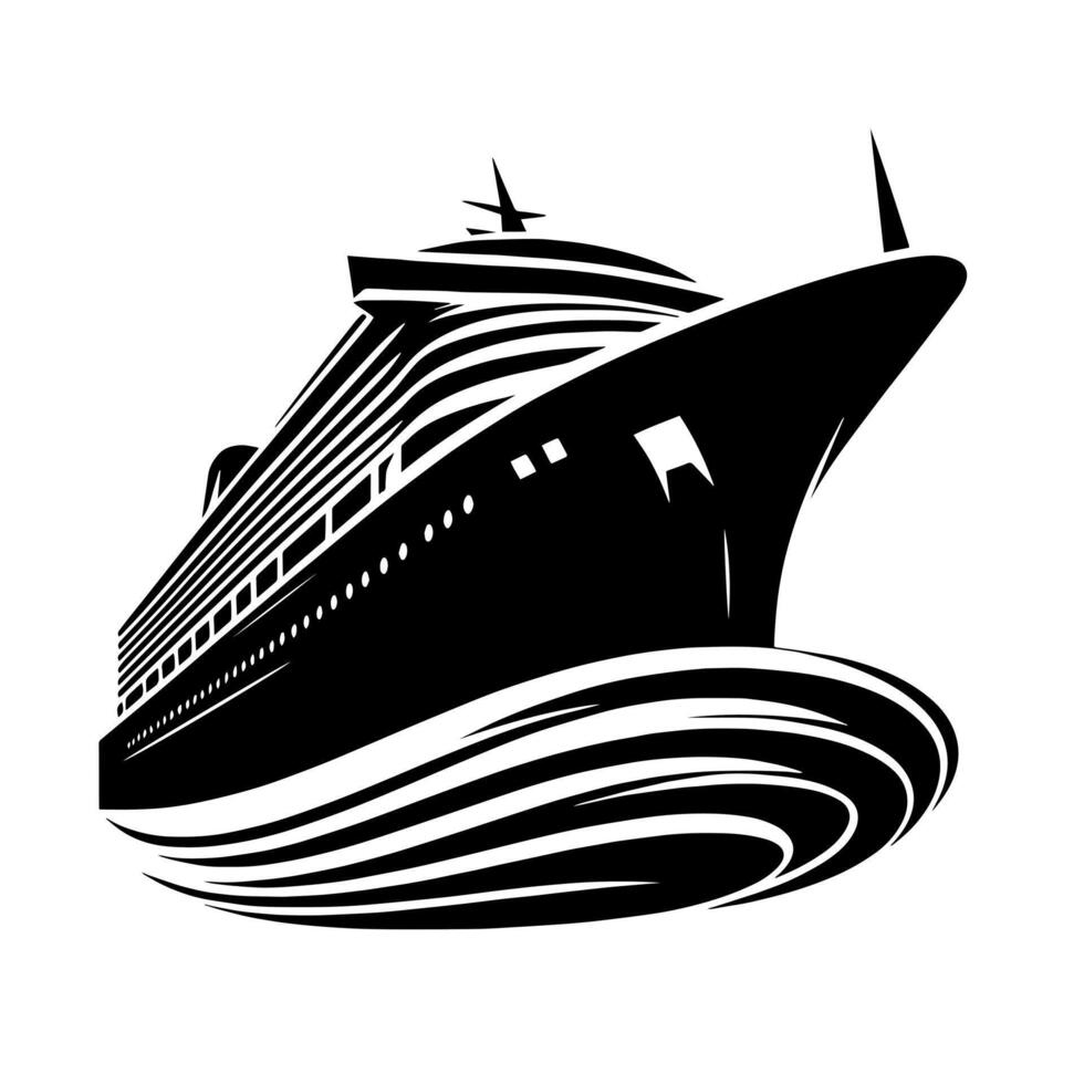 Black and White Illustration of a ocean liner at the sea vector