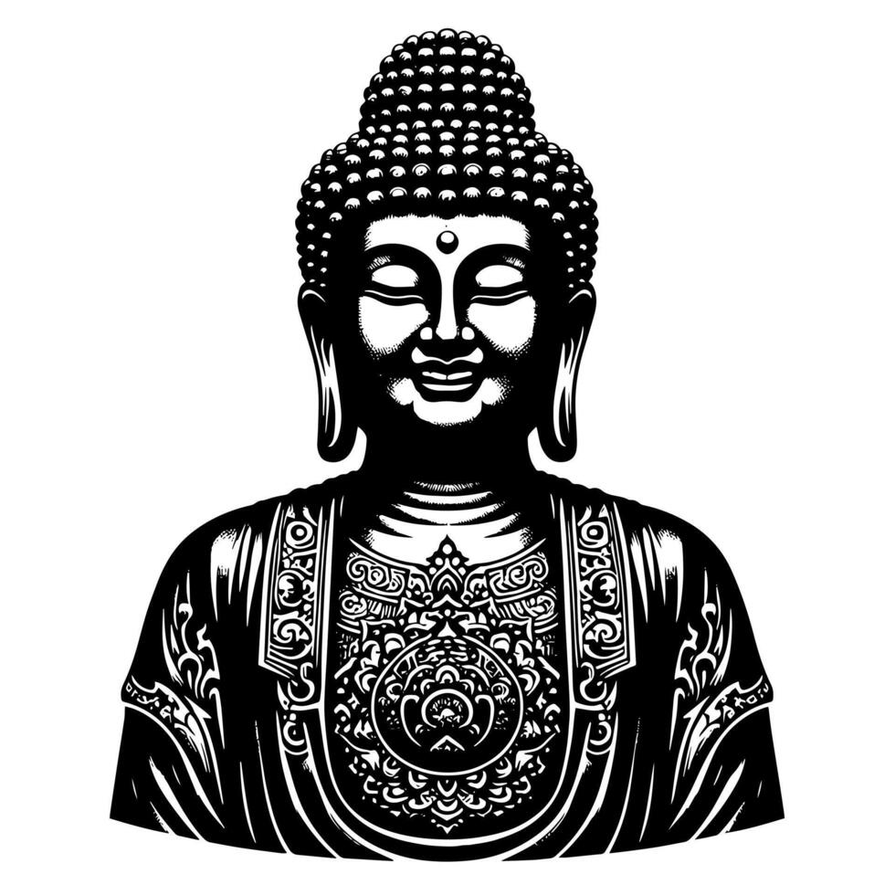 negro y blanco ilustración de un Buda estatua símbolo vector