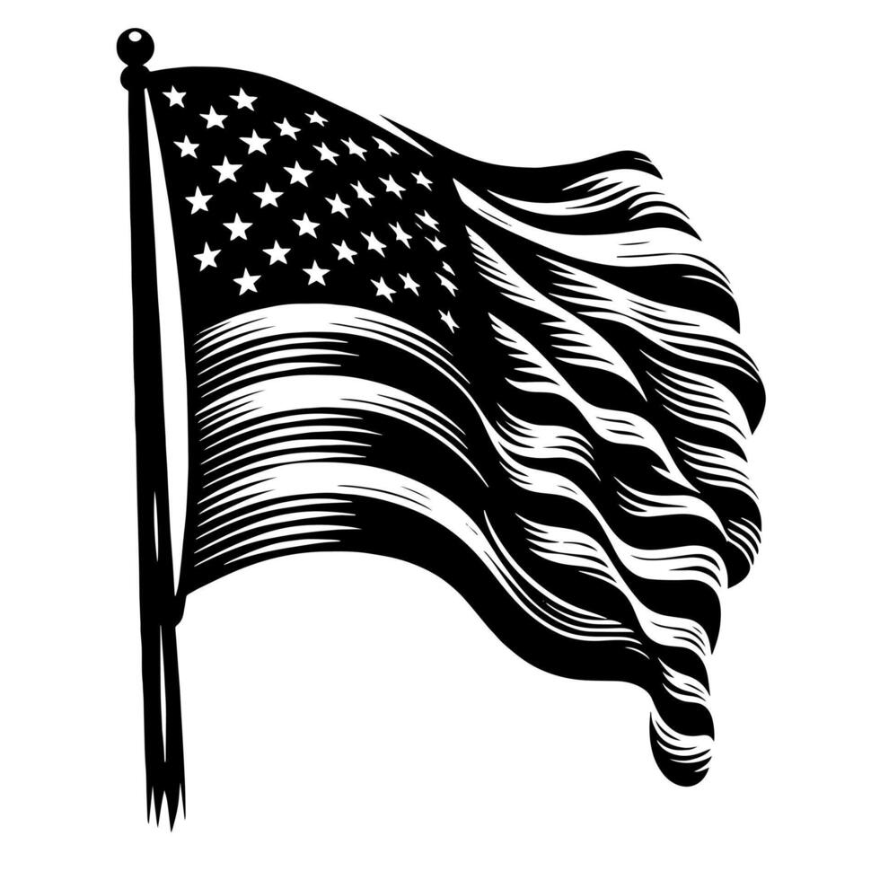 Black and White Illustration of the USA Flag vector