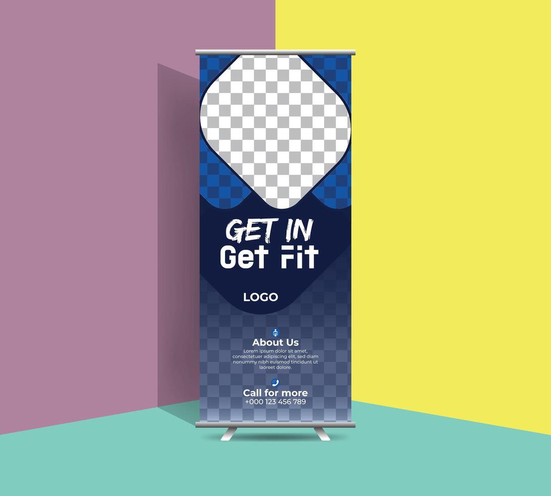 Simple modern editable roll up banner design with additional background color. Free poll up banner design. vector