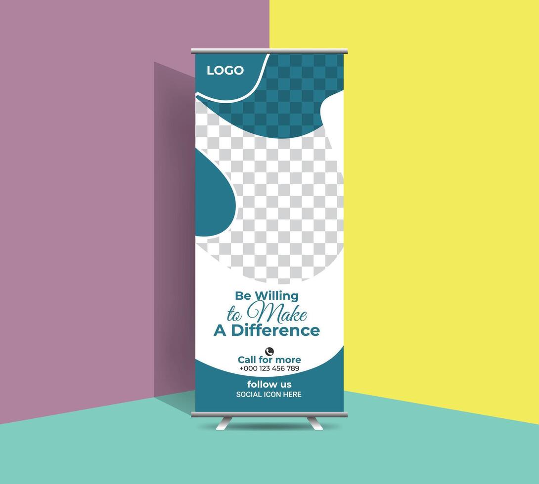 Creative modern unique roll up banner design template with unique shapes combination. Premium poll up banner design. vector