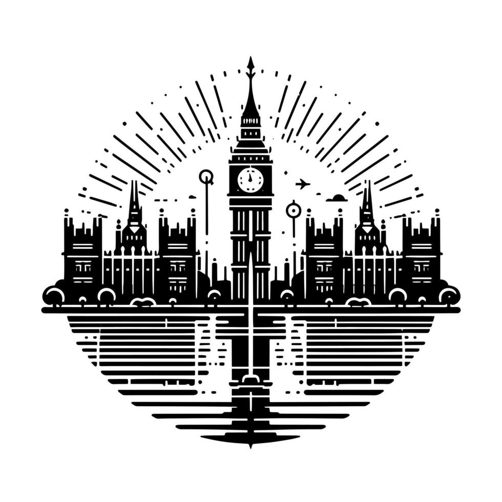 Black and White Illustration of Big Ben Tower in London vector