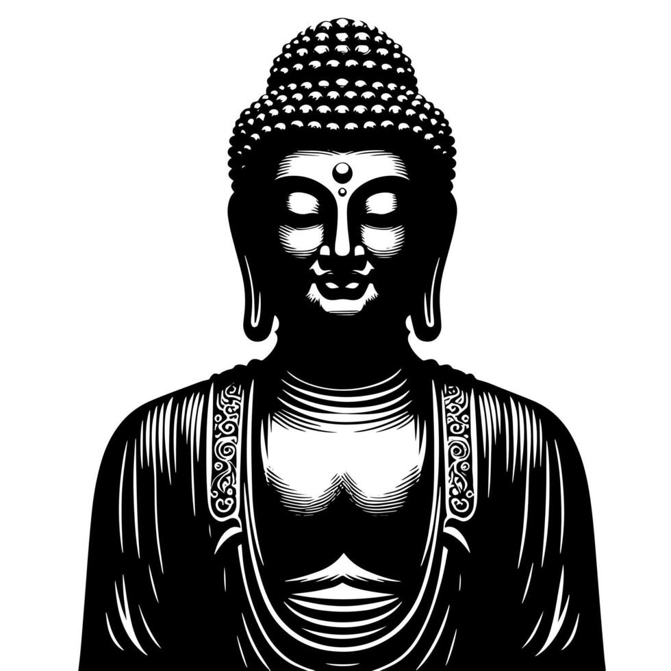 negro y blanco ilustración de un Buda estatua símbolo vector