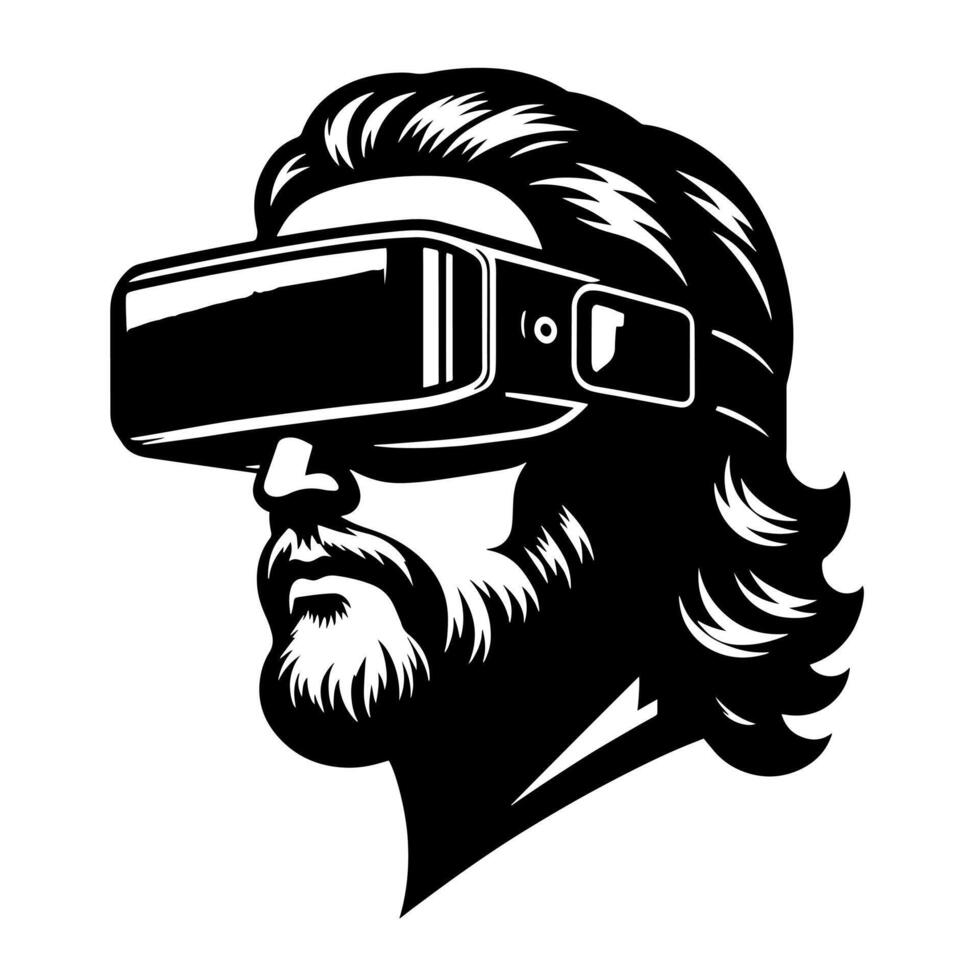 Black and White Illustration of modern black vr glasses vector