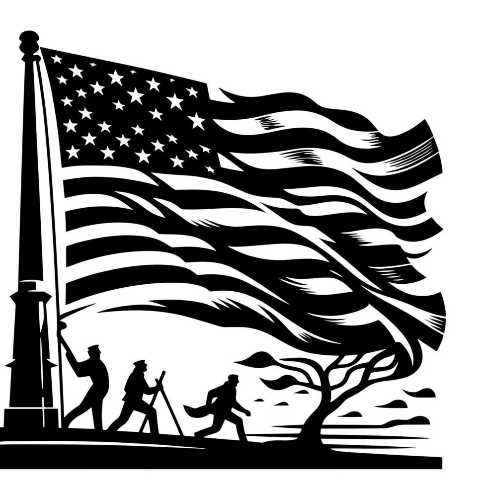 Black and White Illustration of the USA Flag vector