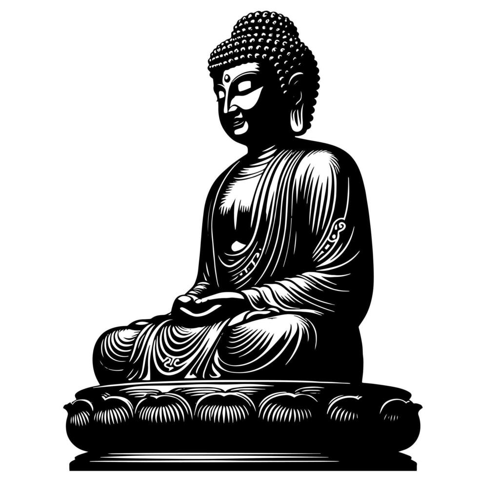 negro y blanco ilustración de un Buda estatua símbolo vector