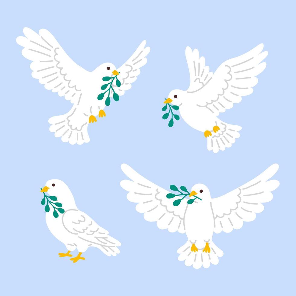 set of doodle doves vector