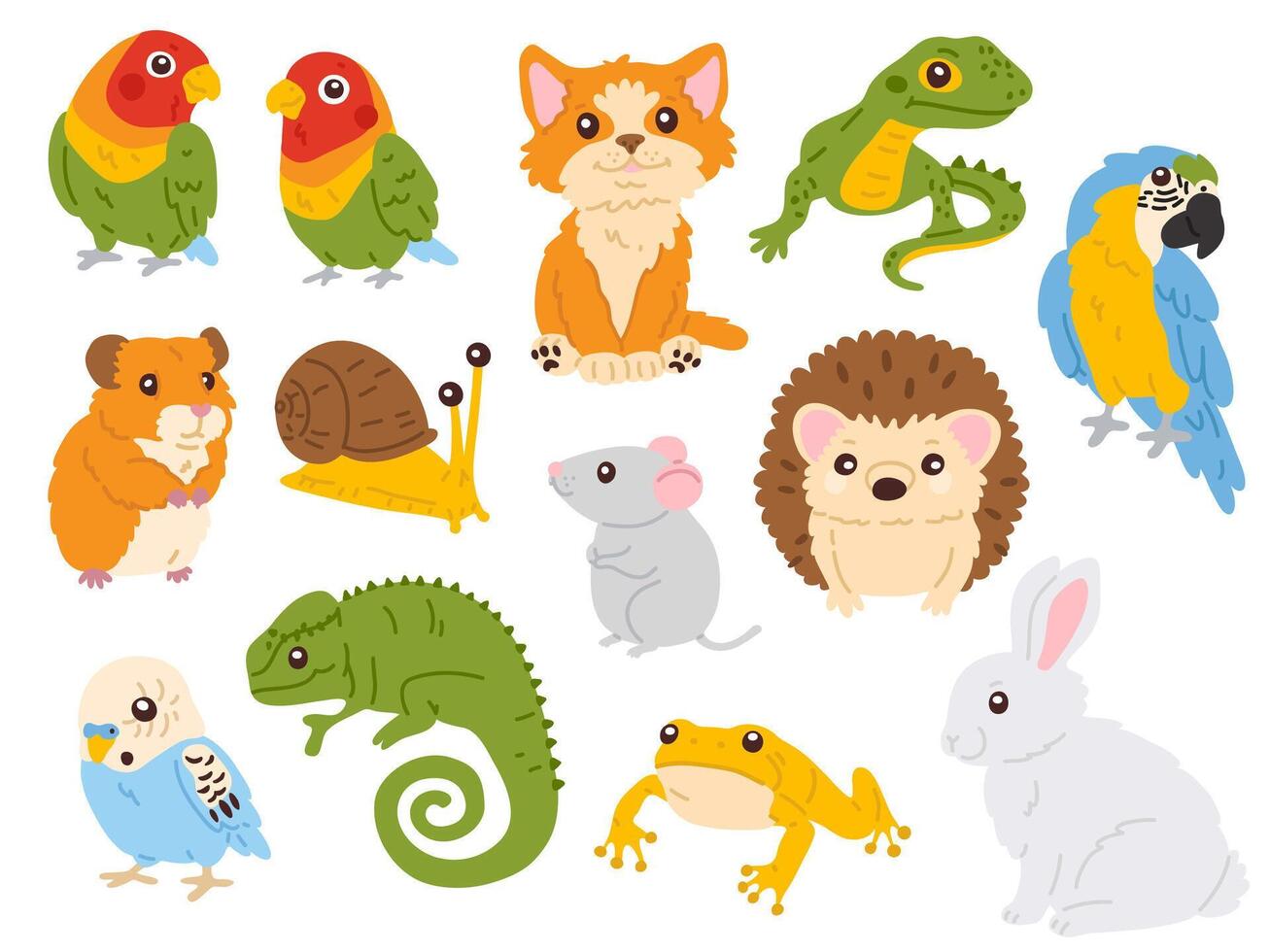 conjunto de linda mascotas animales vector