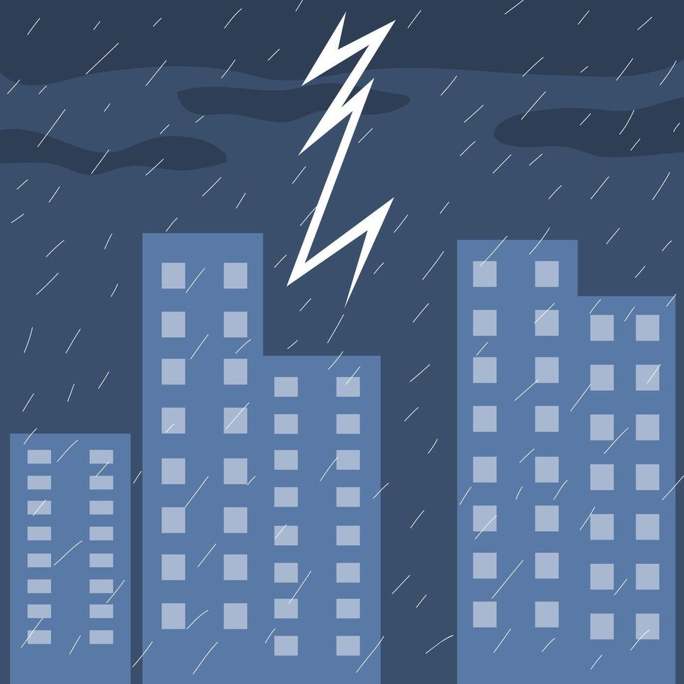 Dramatic Storm Lightning Striking City Buildings vector