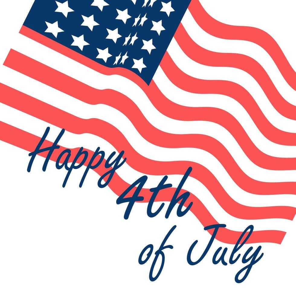 Happy 4th of July. Banner template with waving American flag and lettering text. illustration. vector