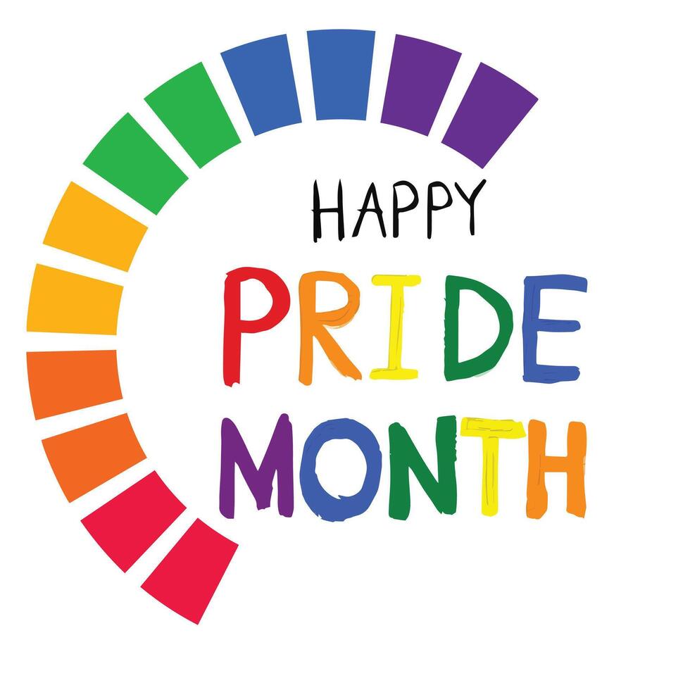 Happy Pride Month 2024 illustration concept. Freedom, Rainbow with Multicolored text in the