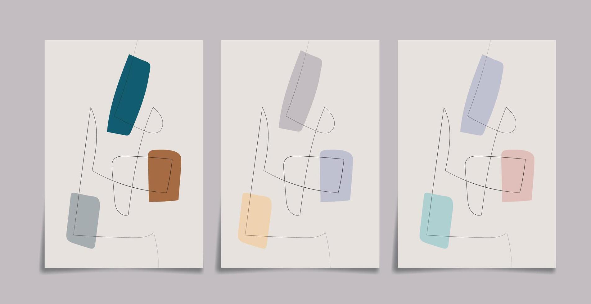 Hand drawn abstract boho wall art minimalist covers set vector