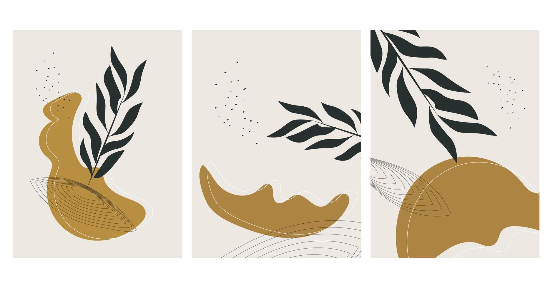 Hand drawn abstract boho wall art minimalist covers set vector