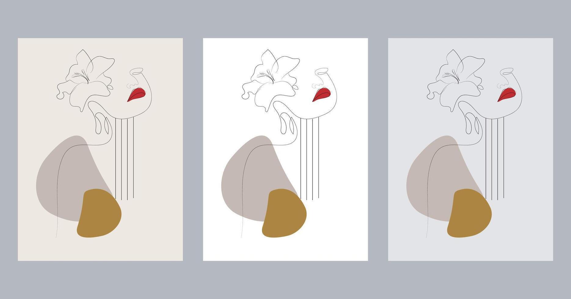 Hand drawn abstract boho wall art minimalist covers set vector