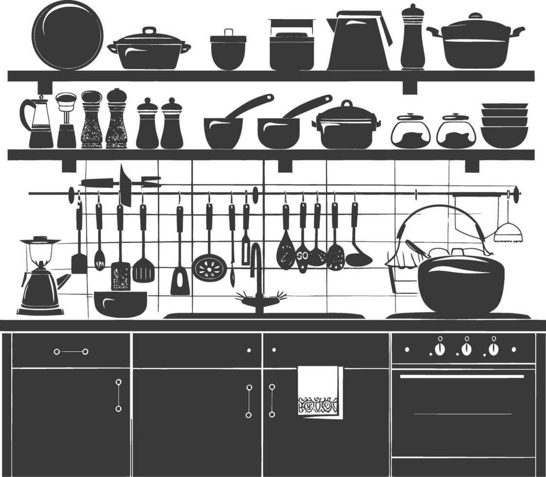 Silhouette kitchen at home equipment black color only vector