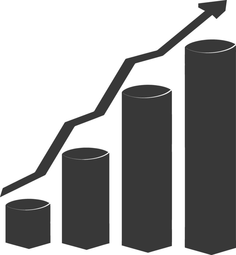 Silhouette Infographic bar graph growth 2D object black color only vector