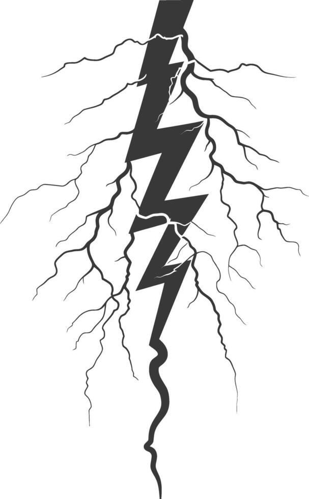 Silhouette Lightning strike bolt black color only vector