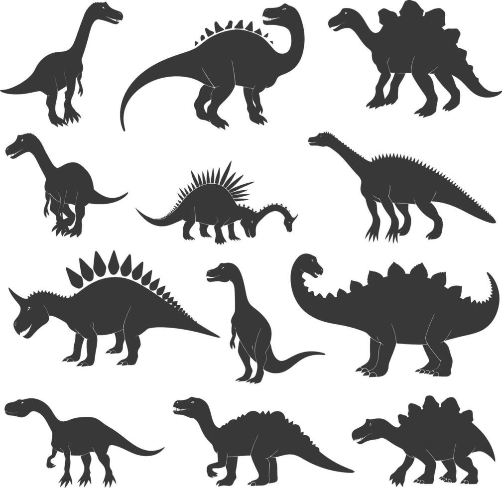 Silhouette Prehistoric Dinosaur Various black color only vector