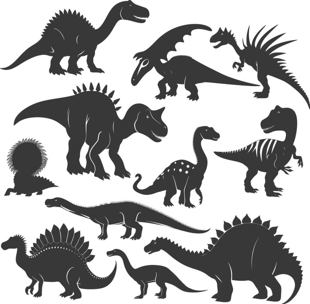 Silhouette Prehistoric Dinosaur Various black color only vector
