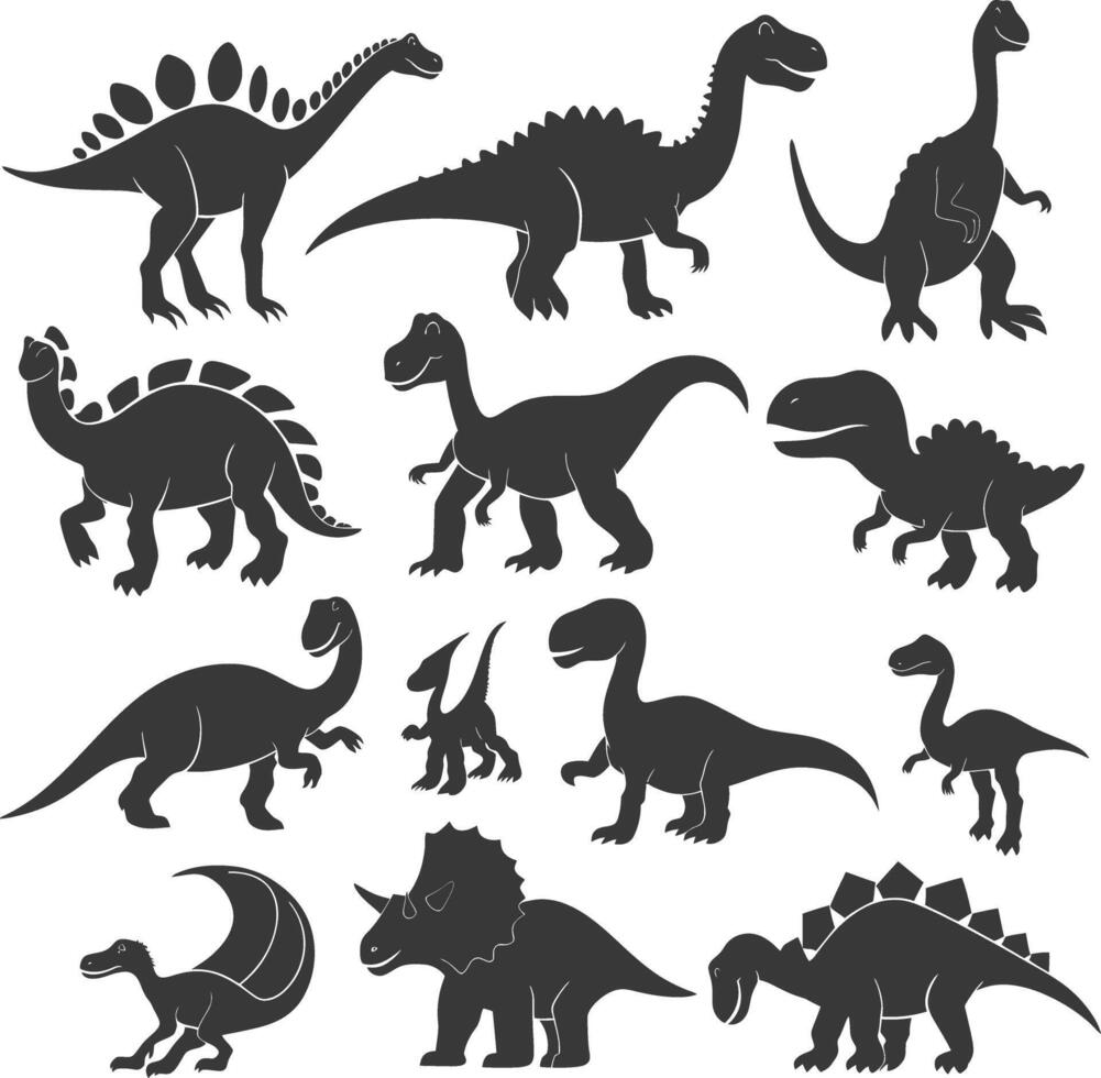 Silhouette Prehistoric Dinosaur Various black color only vector