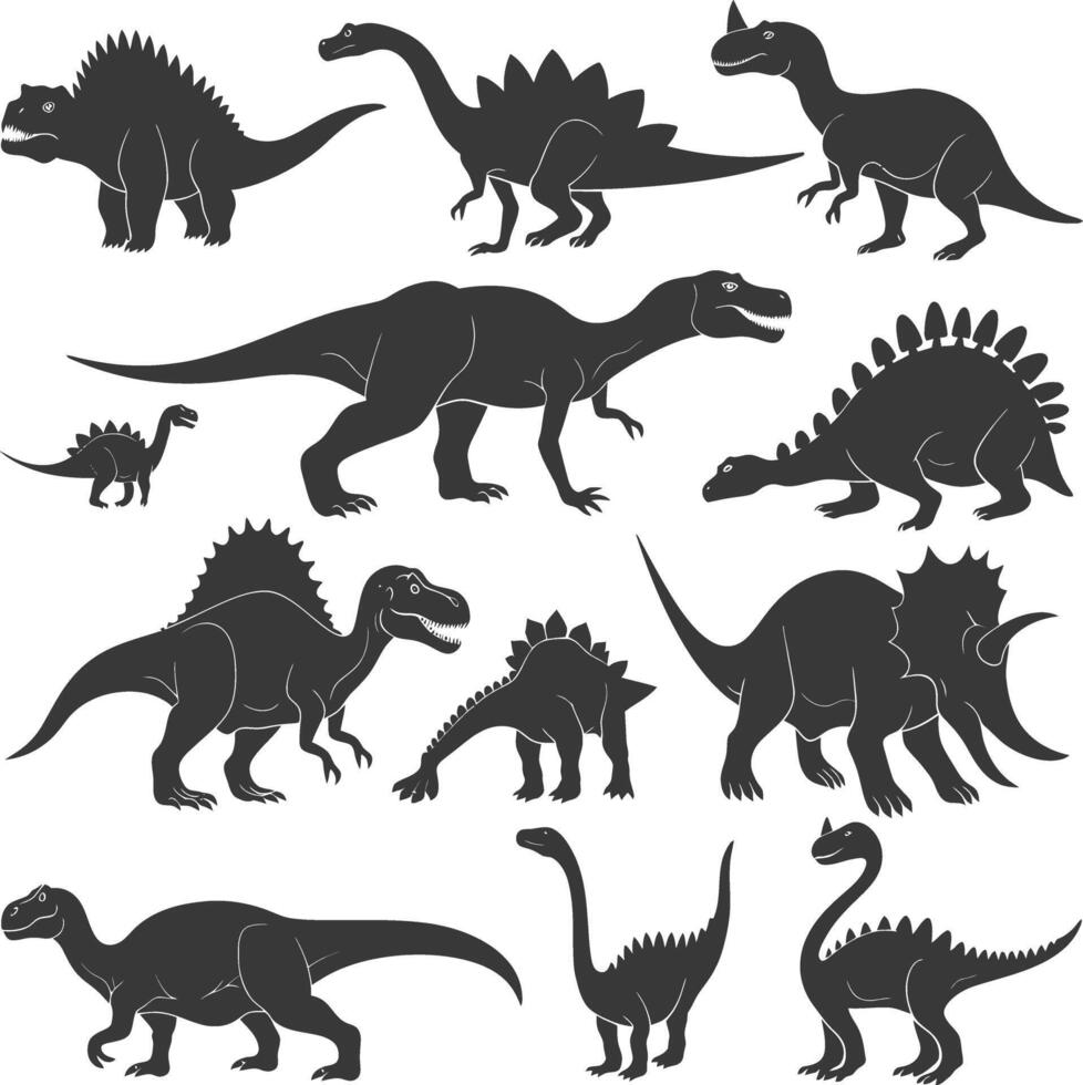 Silhouette Prehistoric Dinosaur Various black color only vector