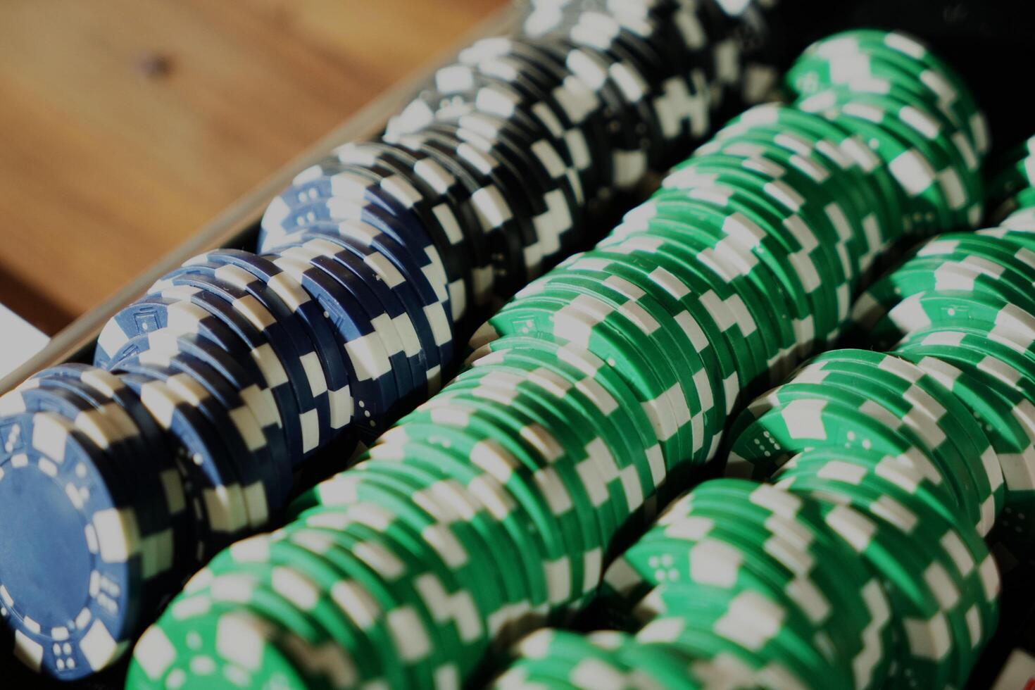 poker playing chips in a suitcase, set photo